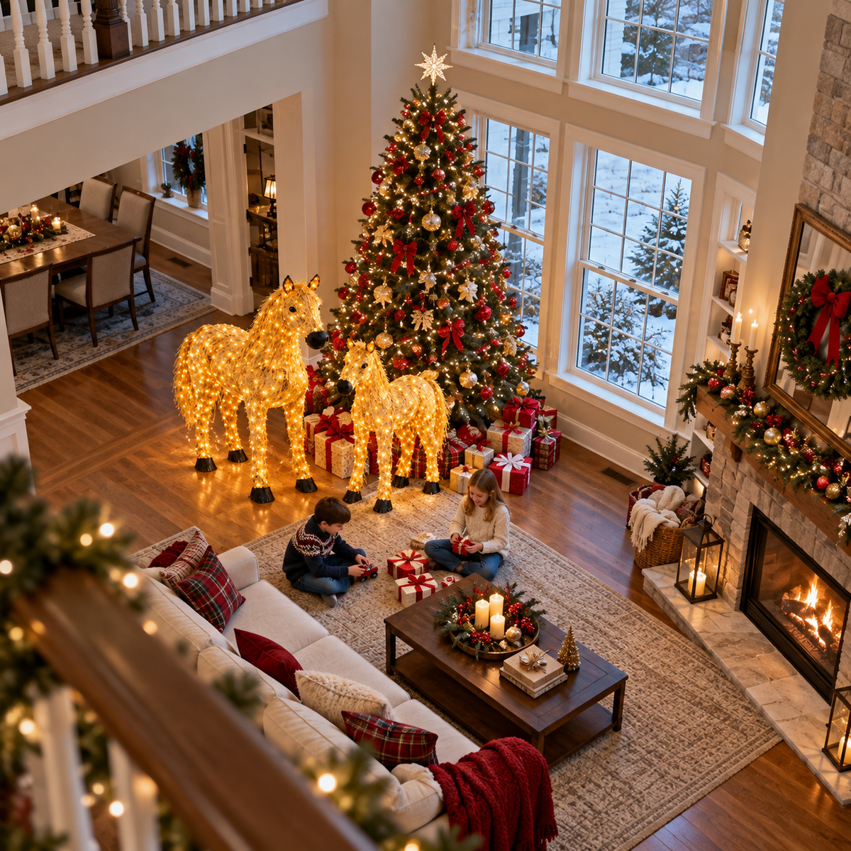 ✨🐎 Light-Up Christmas Horse & Foal Set – Warm White LED Holiday Display