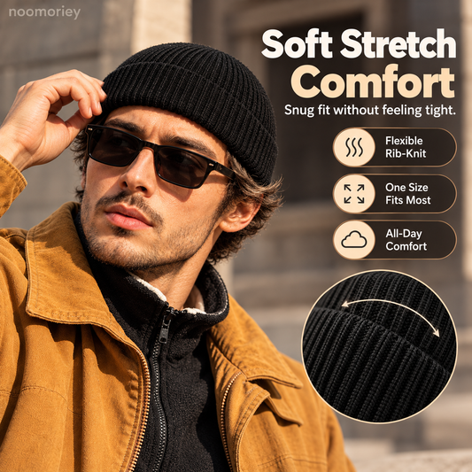 Men’s Short Knit Beanie – Cuffed Fisherman Hat for Fall & Winter