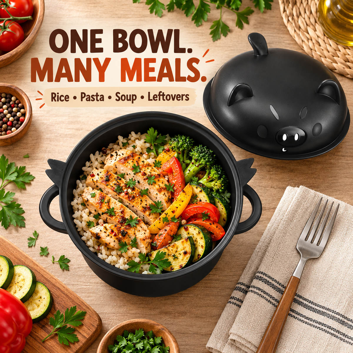 🔥Kitchenware Tableware Value Pack with Strainer Lid, Handle, Utensils (Spoon, Fork, Chopsticks)