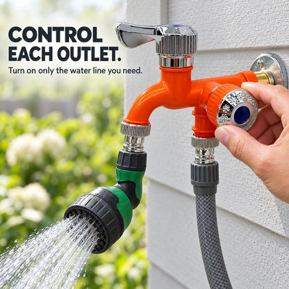 💧 Dual-Outlet Faucet – Two Independent Water Connections for Laundry, Garden & Everyday Cleaning