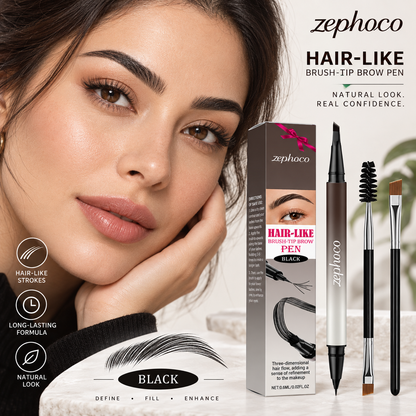 6D Hair-Like Finish Multi-Use Unisex 2-in-1 Brows & Beard Pen, Waterproof Wear, Smudge-Proof, 3ML Long-Lasting Ink for Natural Fuller Look