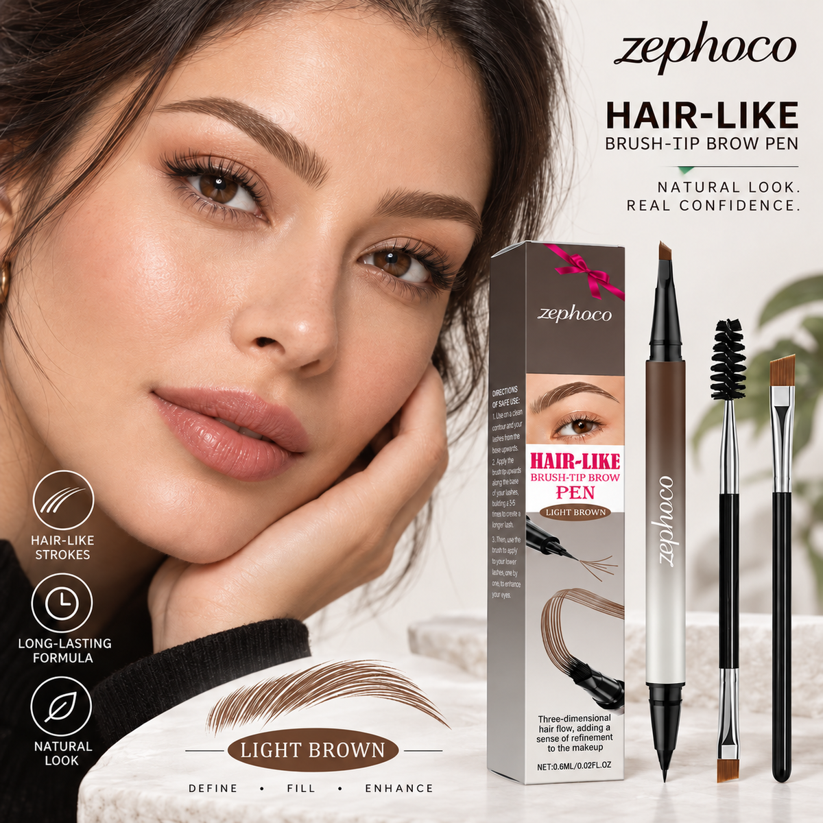 6D Hair-Like Finish Multi-Use Unisex 2-in-1 Brows & Beard Pen, Waterproof Wear, Smudge-Proof, 3ML Long-Lasting Ink for Natural Fuller Look