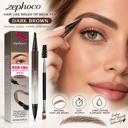6D Hair-Like Finish Multi-Use Unisex 2-in-1 Brows & Beard Pen, Waterproof Wear, Smudge-Proof, 3ML Long-Lasting Ink for Natural Fuller Look