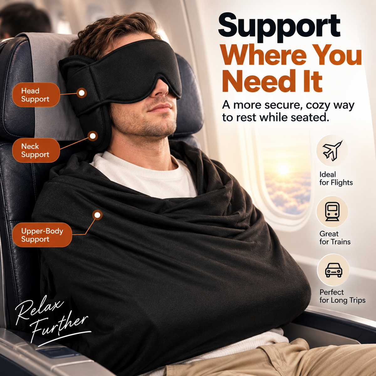 ✈️ 50% OFF 3-in-1 Travel Sleep Support – Blackout Eye Mask & Head Support