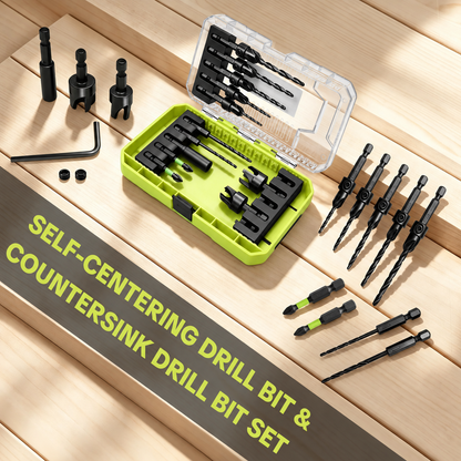 15-Piece Countersink Drill Bit Set – 1/4" Hex Shank, Depth Stop & Quick-Change Design
