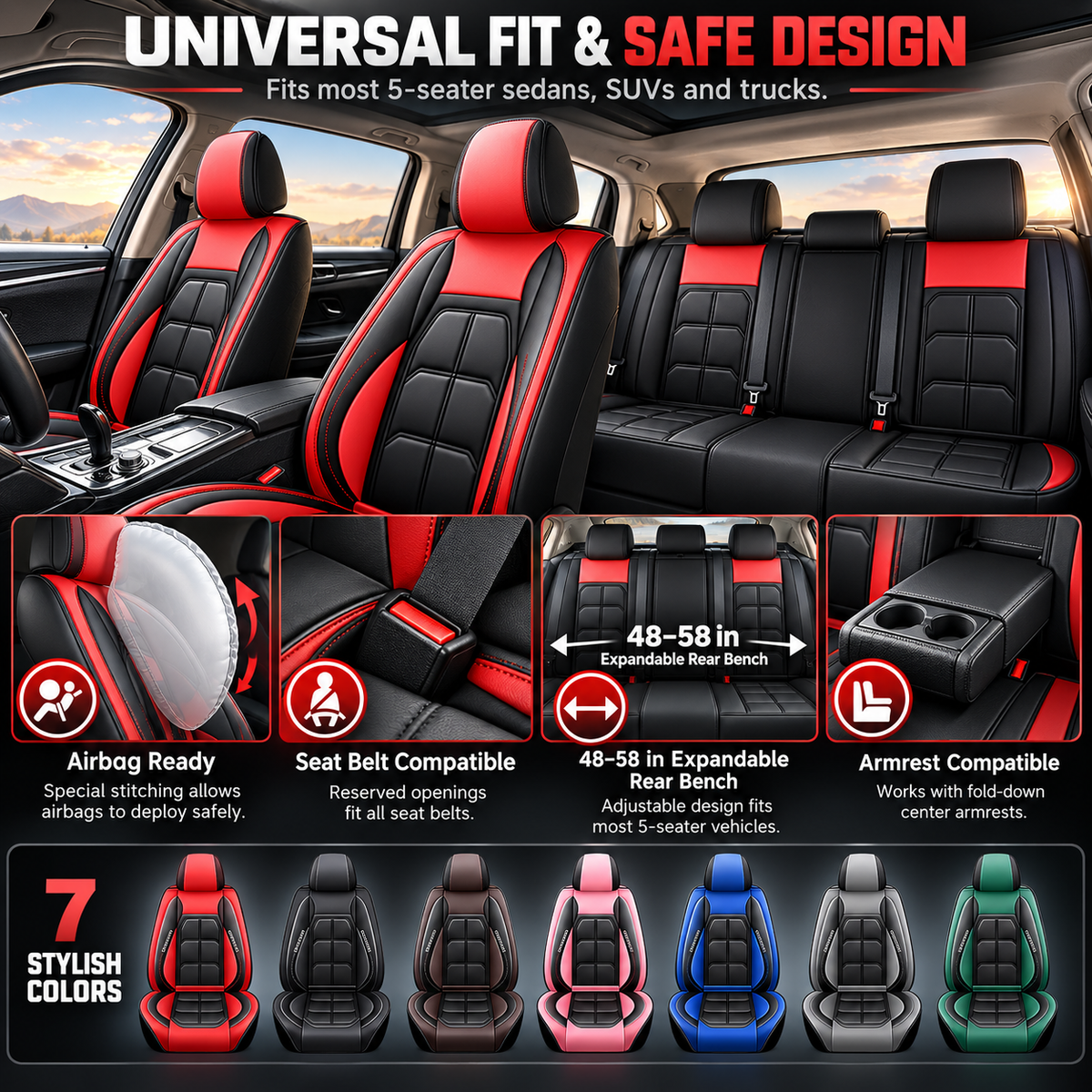 🏎️ 5-Seater Universal Leather Car Seat Cover Set