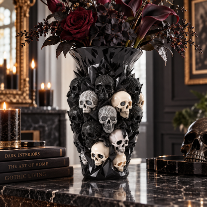 💎💀Gothic Skull & Crow Resin Vase- Halloween Dark Decor Vase