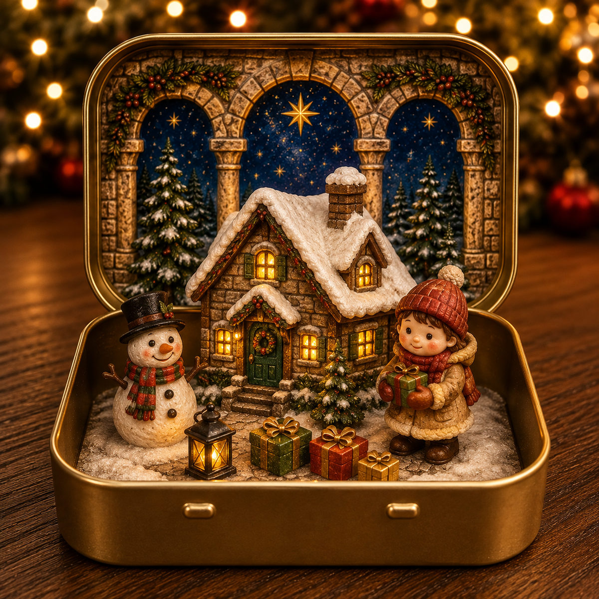 🎄 Tiny Christmas Wonderland in a Tin – Miniature Holiday Village Keepsake & Christmas Gift 🎁