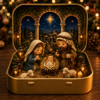 🎄 Tiny Christmas Wonderland in a Tin – Miniature Holiday Village Keepsake & Christmas Gift 🎁