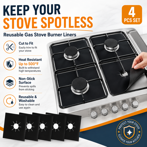 ♻️ Reusable Gas Stove Burner Liners – Cut-to-Fit Stove Protector Mats