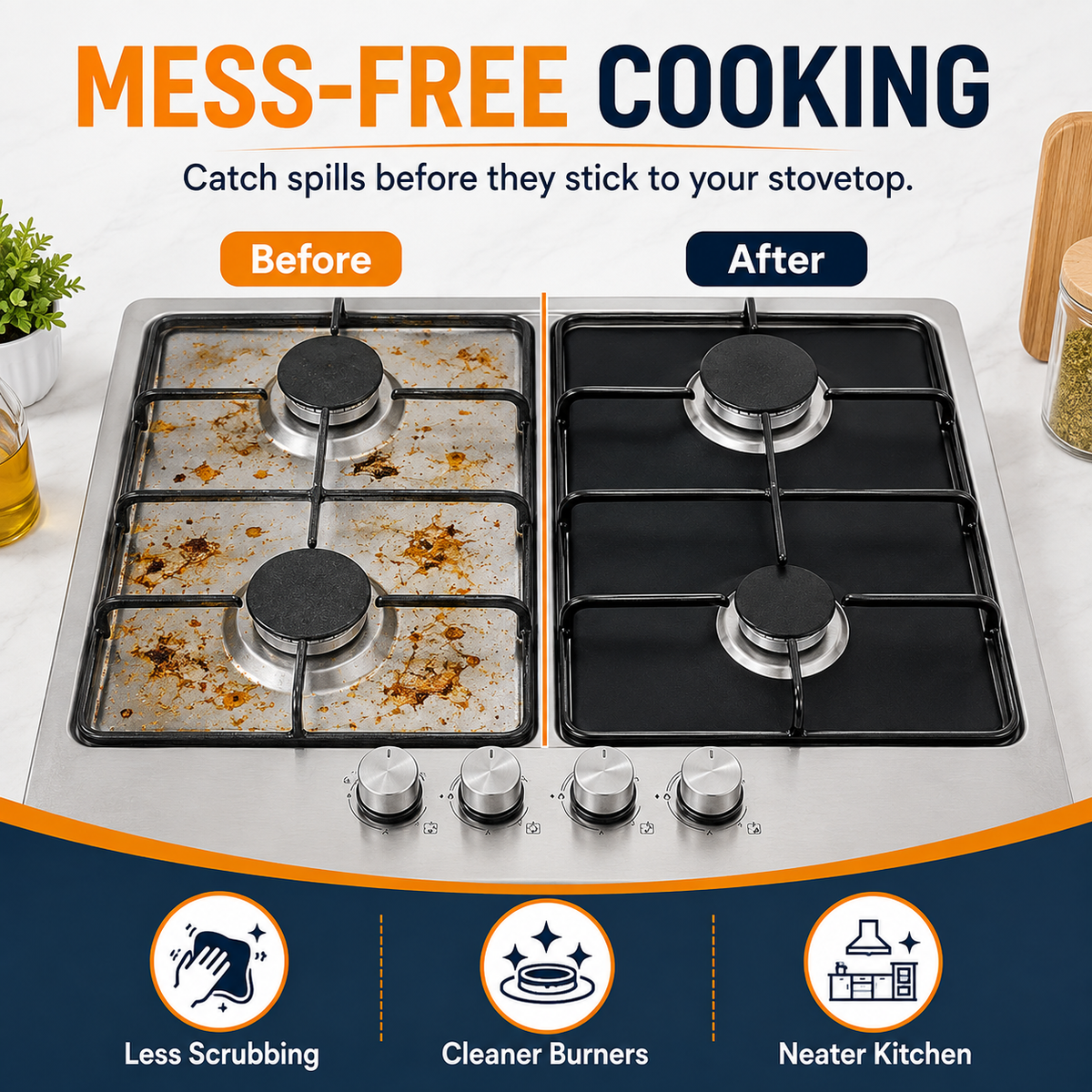 ♻️ Reusable Gas Stove Burner Liners – Cut-to-Fit Stove Protector Mats