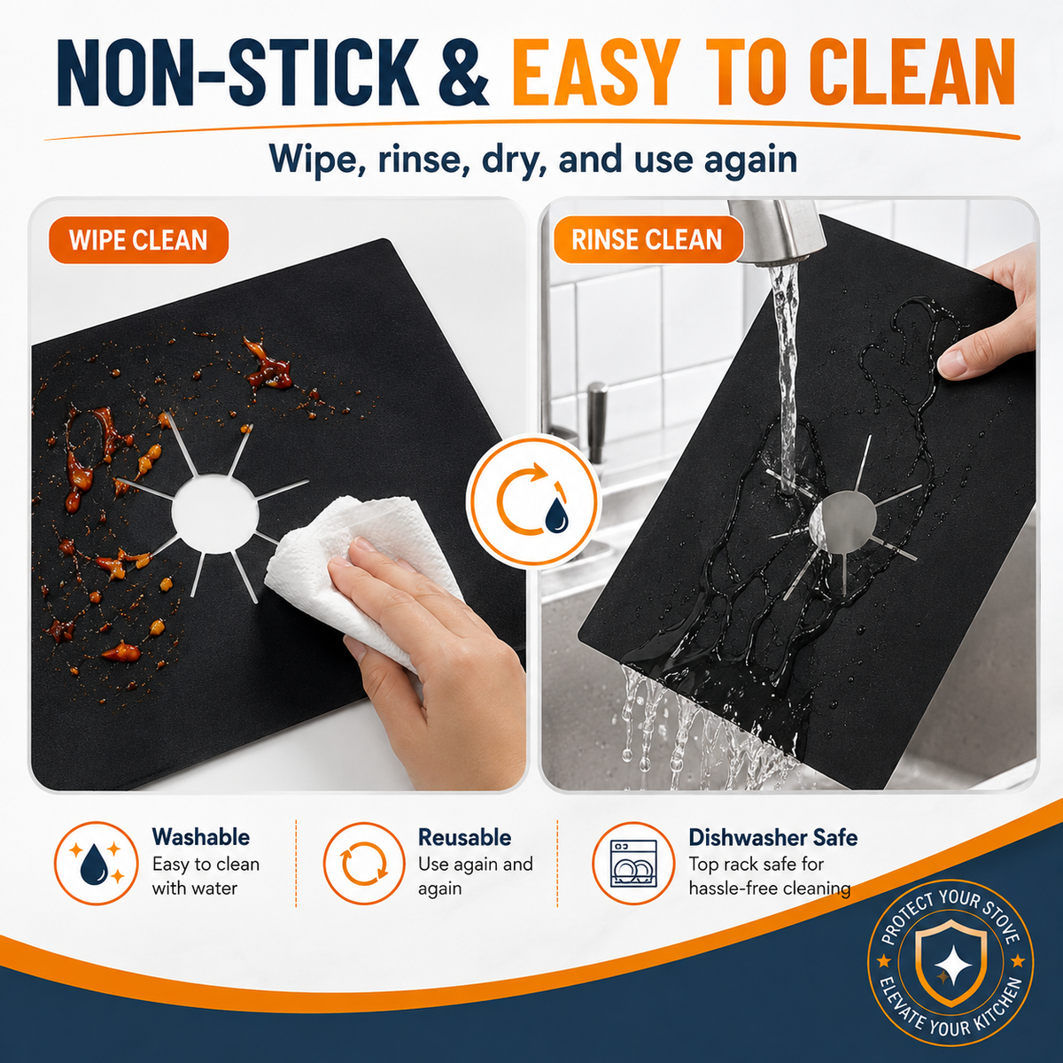 ♻️ Reusable Gas Stove Burner Liners – Cut-to-Fit Stove Protector Mats