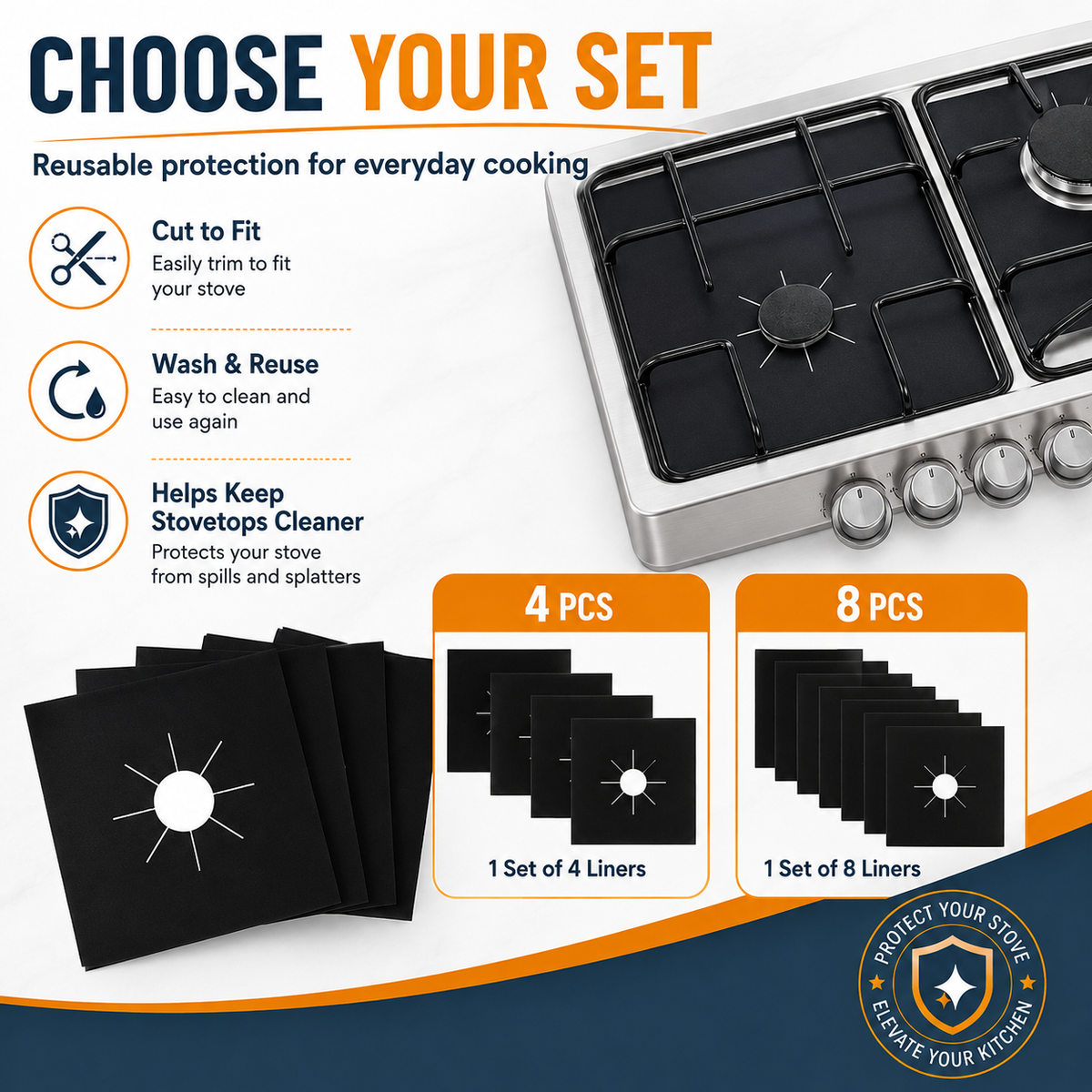 ♻️ Reusable Gas Stove Burner Liners – Cut-to-Fit Stove Protector Mats