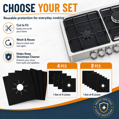 ♻️ Reusable Gas Stove Burner Liners – Cut-to-Fit Stove Protector Mats