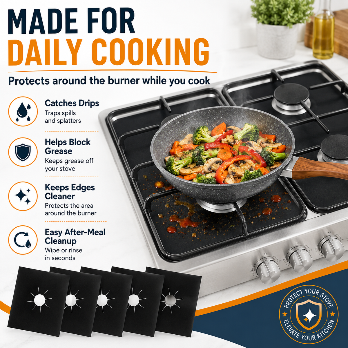 ♻️ Reusable Gas Stove Burner Liners – Cut-to-Fit Stove Protector Mats