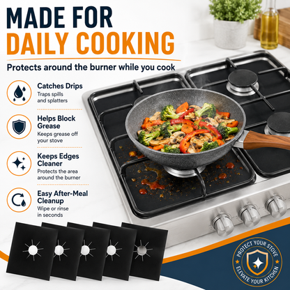 ♻️ Reusable Gas Stove Burner Liners – Cut-to-Fit Stove Protector Mats