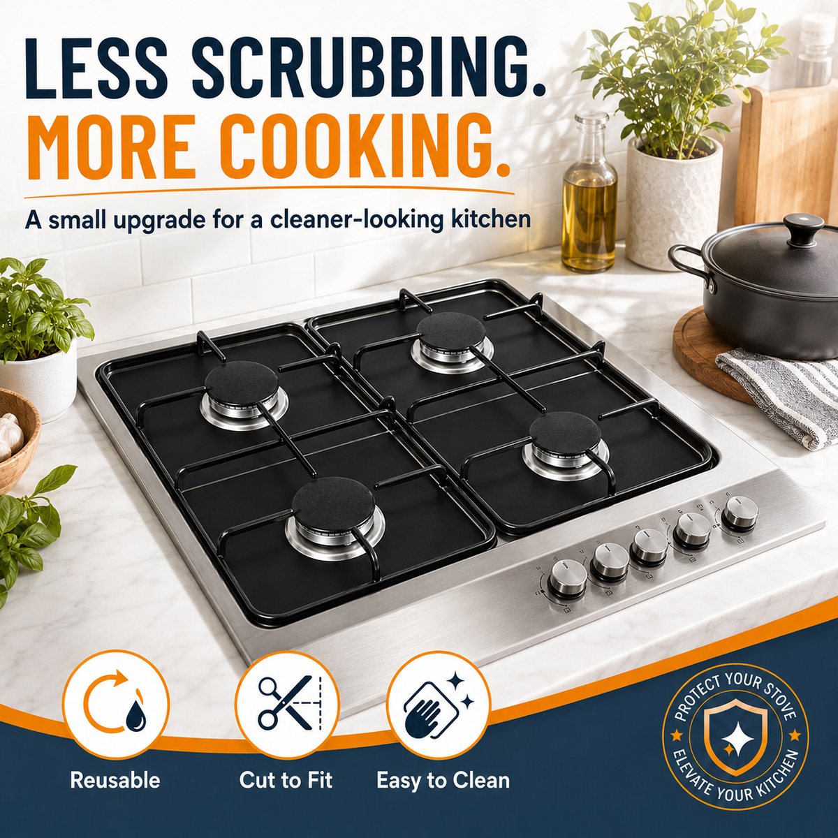 ♻️ Reusable Gas Stove Burner Liners – Cut-to-Fit Stove Protector Mats
