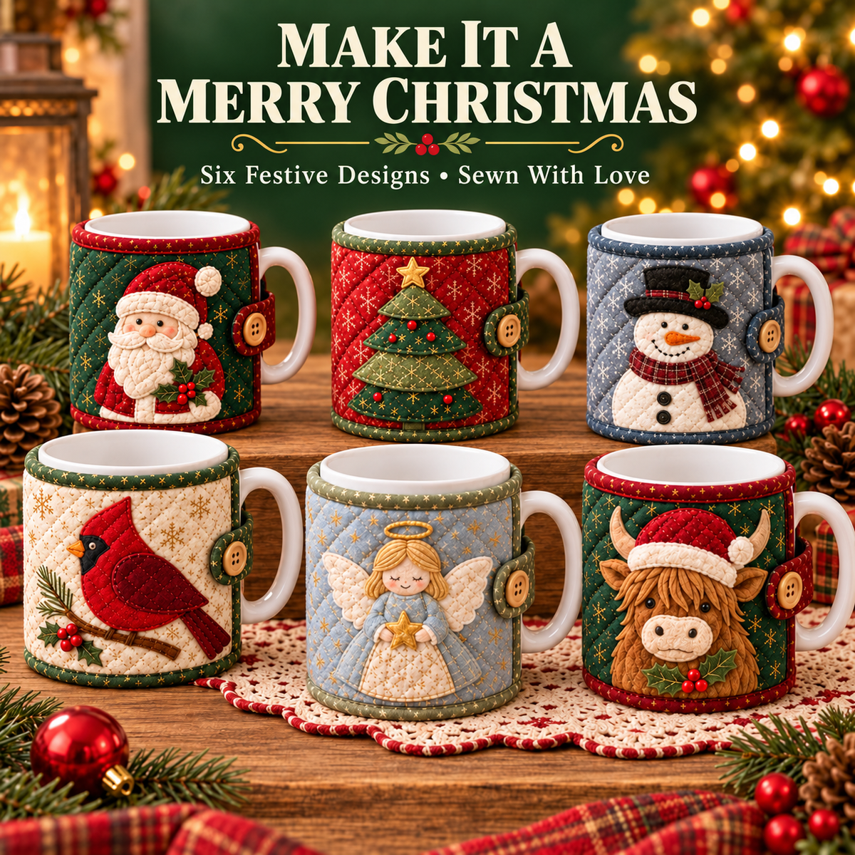 🎄☕️DIY Christmas Mug Cozy Sewing Kit🧵 – Create Your Own Festive Mug Cover✨❤️Add Cozy Holiday Charm to Your Favorite Mug🎉