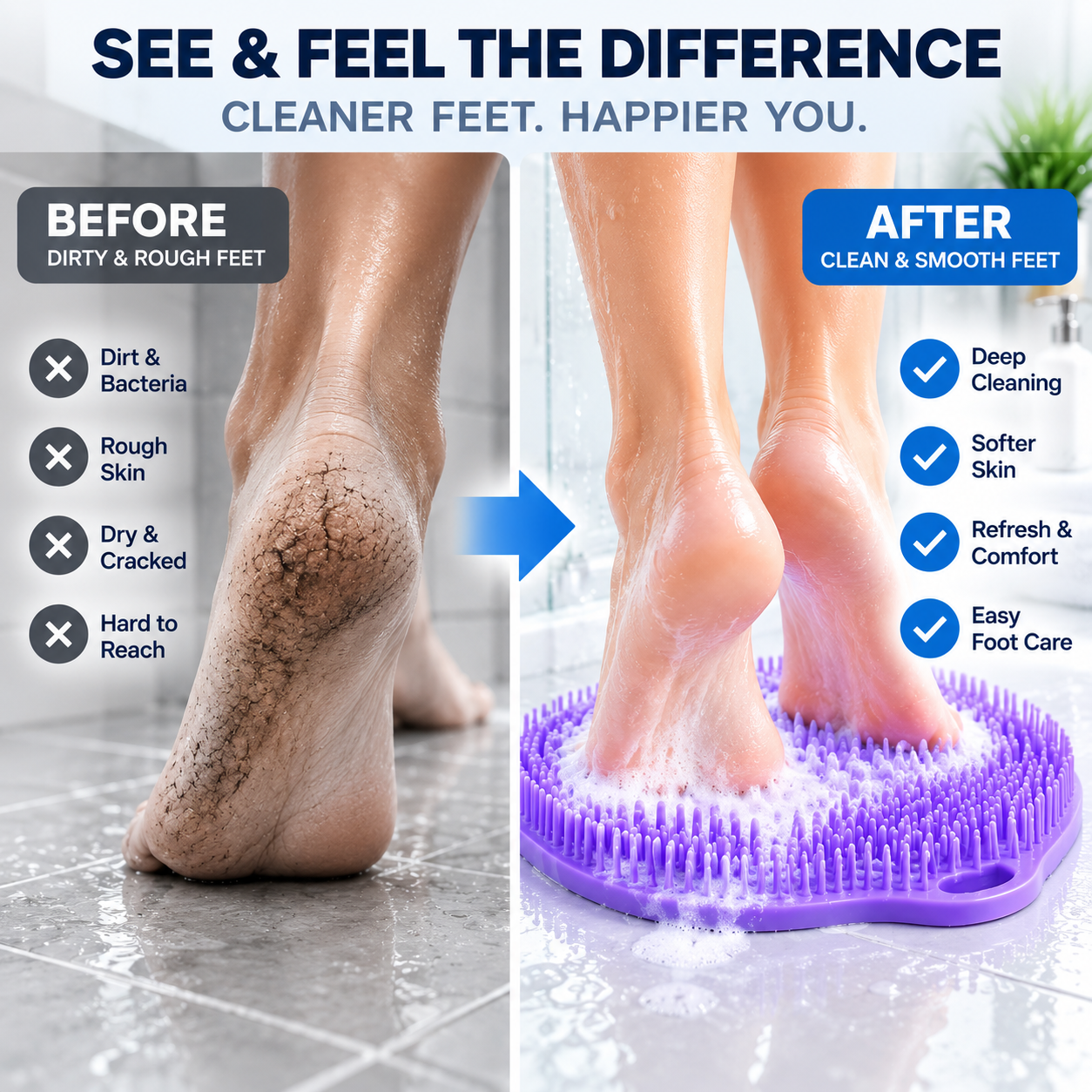 🦶 Hands-Free Shower Foot Scrubber Mat – Deep Clean & Massage Your Feet While You Shower