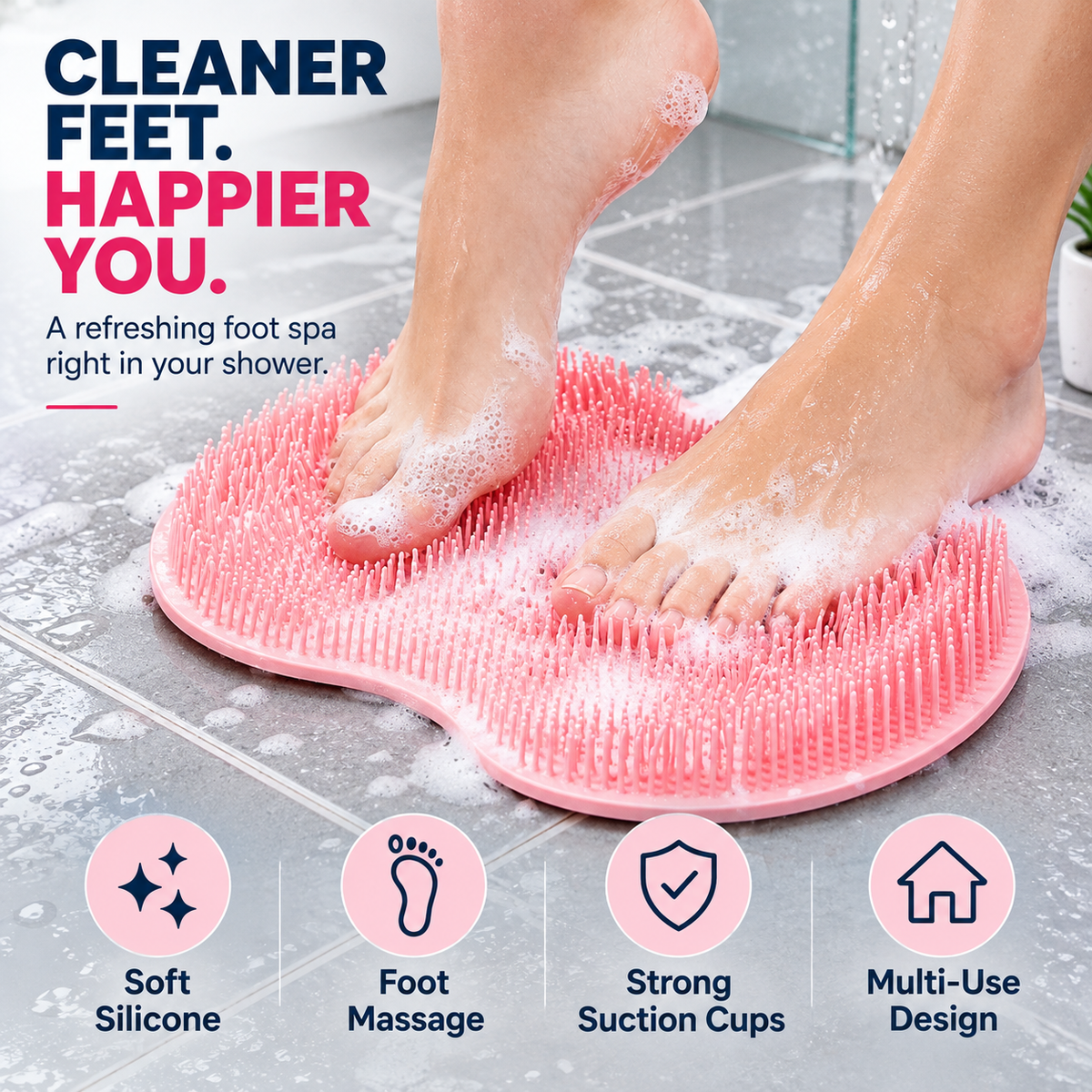 🦶 Hands-Free Shower Foot Scrubber Mat – Deep Clean & Massage Your Feet While You Shower