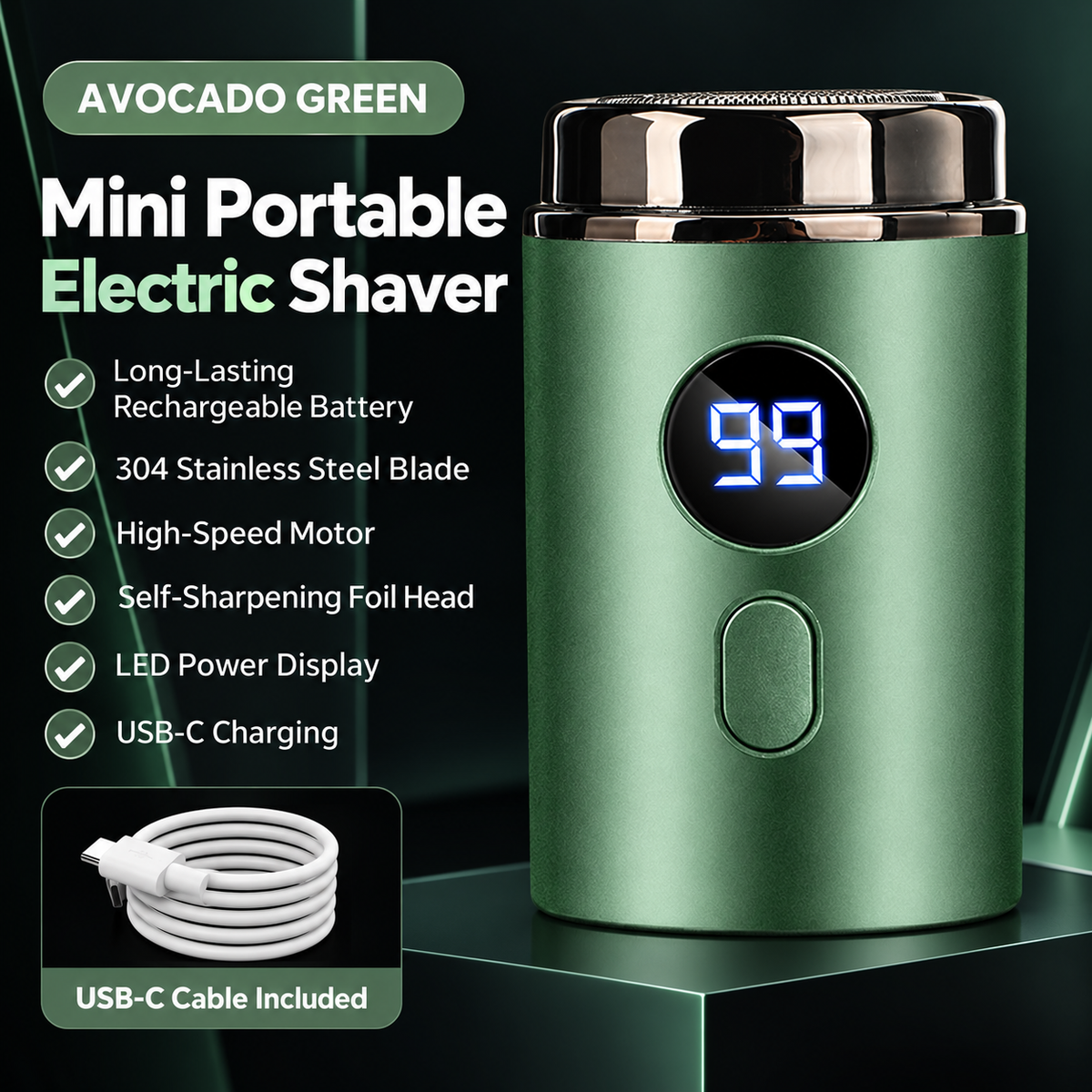 ⚡ Mini Electric Shaver – Pocket-Size Rechargeable Razor with LED Display