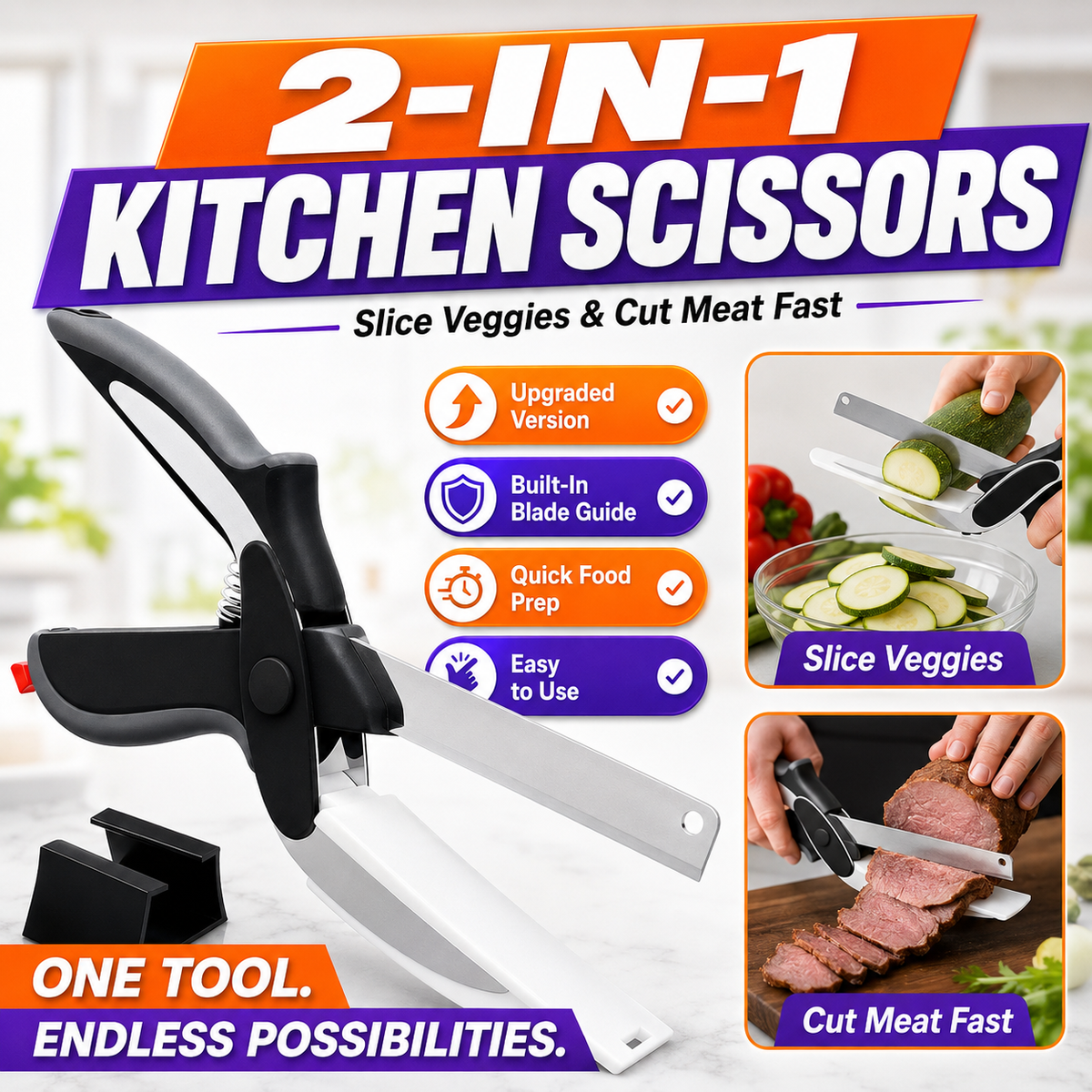 ✂️ 50% OFF 2-in-1 Kitchen Scissors – Heavy-Duty Food Cutter with Built-In Cutting Board