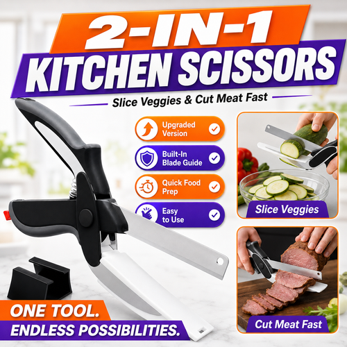 ✂️ 50% OFF 2-in-1 Kitchen Scissors – Heavy-Duty Food Cutter with Built-In Cutting Board
