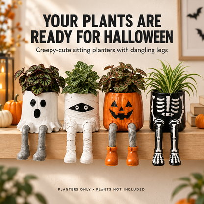 🎃 Halloween Sitting Planter with Dangling Legs – Cute Spooky Character Plant Pot for Fall Home Decor & Plant Lovers Gift