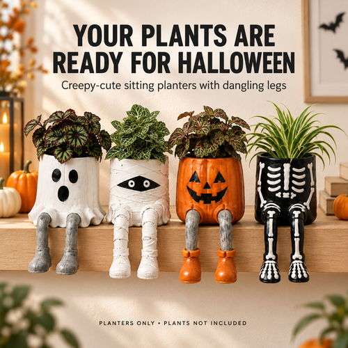 🎃 Halloween Sitting Planter with Dangling Legs – Cute Spooky Character Plant Pot for Fall Home Decor & Plant Lovers Gift