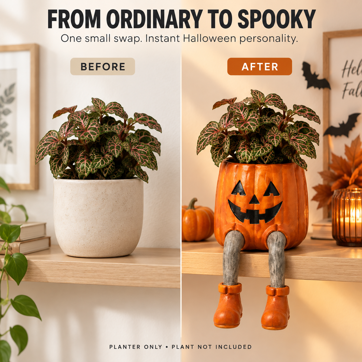 🎃 Halloween Sitting Planter with Dangling Legs – Cute Spooky Character Plant Pot for Fall Home Decor & Plant Lovers Gift