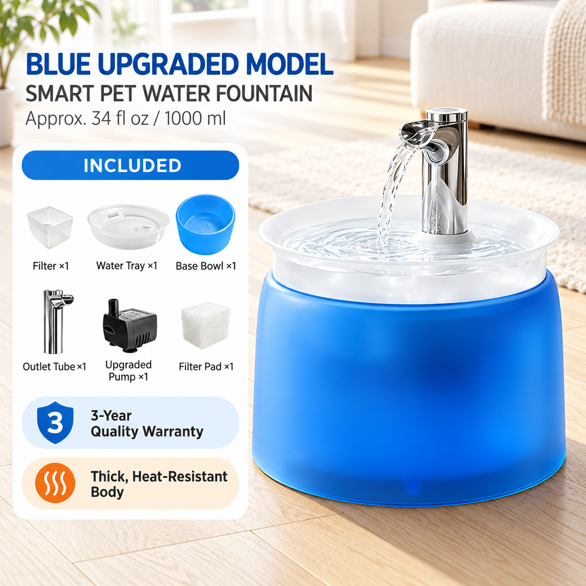 🐱Cat Water Fountain with Filter – Whisper-Quiet Wireless Pump for Fresh, Clean Water💧
