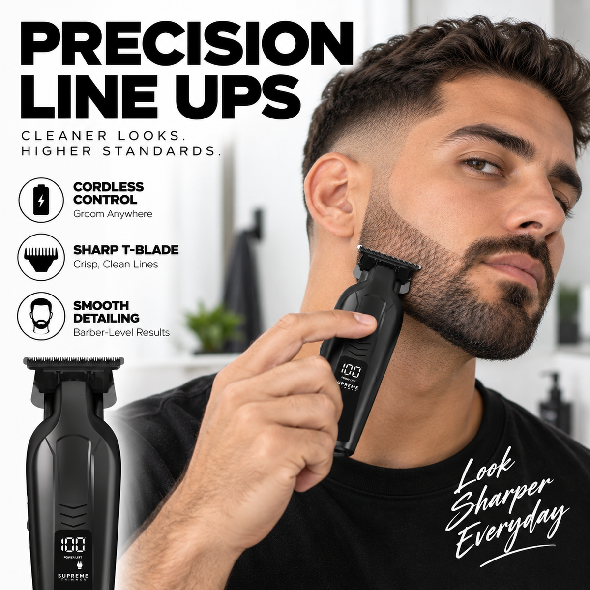 Supreme Trimmer VADER Lite Cordless T-Liner Hair Trimmer – 7000 RPM, Titanium-Ceramic Blade, USB-C Rechargeable & 6 Guards