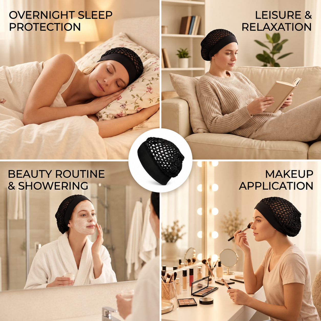 Humwam 3-Piece Stretchy Wide-Edge Sleeping Cap Set, Soft Protection Bonnet for Nighttime Hair Care & Beauty (Shower Cap for Home Bathroom Use),sohochic