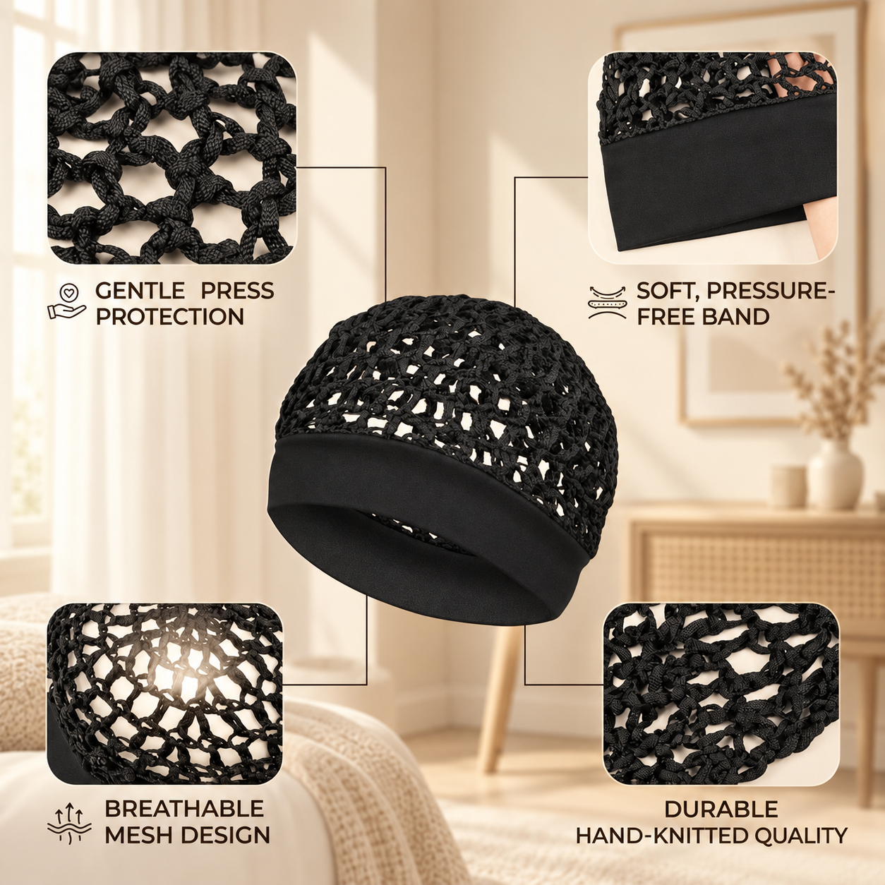 Humwam 3-Piece Stretchy Wide-Edge Sleeping Cap Set, Soft Protection Bonnet for Nighttime Hair Care & Beauty (Shower Cap for Home Bathroom Use),sohochic