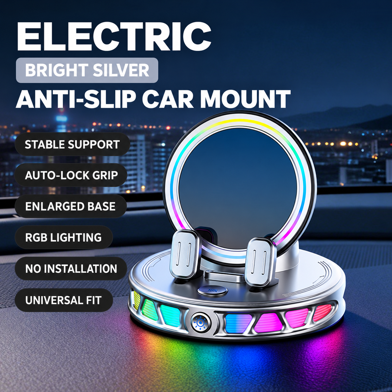 🔋 360° Rotating Wireless Charging Car Phone Mount – RGB Ambient Light, Auto-Lock, Ultra-Stable Suction