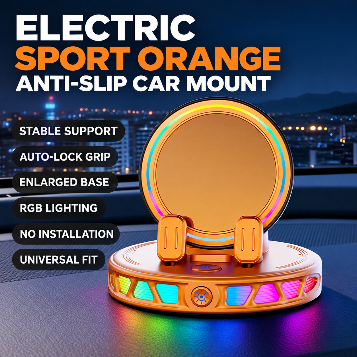 🔋 360° Rotating Wireless Charging Car Phone Mount – RGB Ambient Light, Auto-Lock, Ultra-Stable Suction