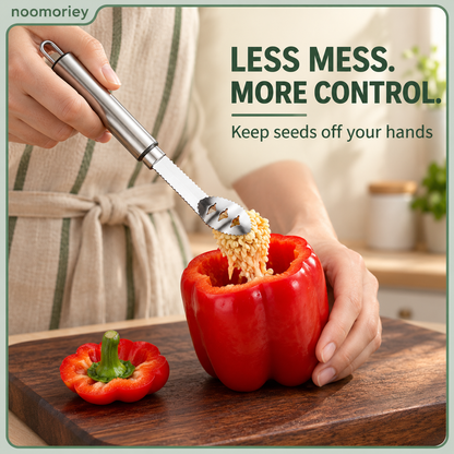 Stainless steel seed remover and pit tool, labor-saving fast seed removal cutting tool, easy-to-clean chili slicer and kitchen utensil for fruits, suitable for home cooking preparation