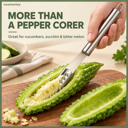 Stainless steel seed remover and pit tool, labor-saving fast seed removal cutting tool, easy-to-clean chili slicer and kitchen utensil for fruits, suitable for home cooking preparation
