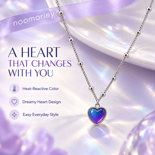 Temperature-Sensitive Color-Changing Heart Necklace for Women