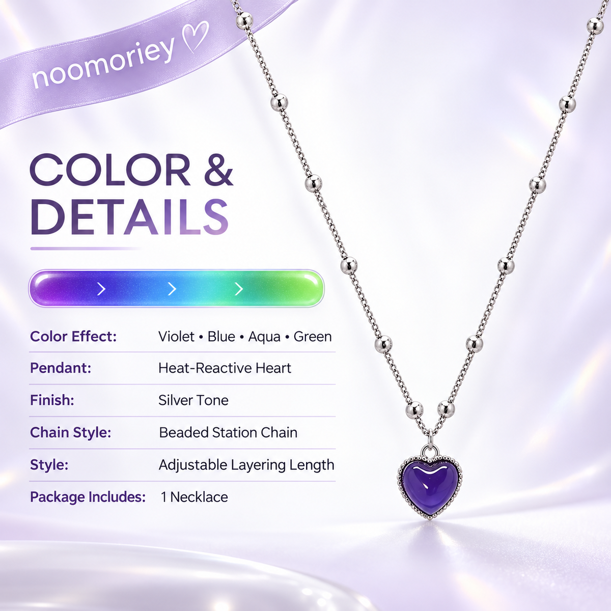 Temperature-Sensitive Color-Changing Heart Necklace for Women