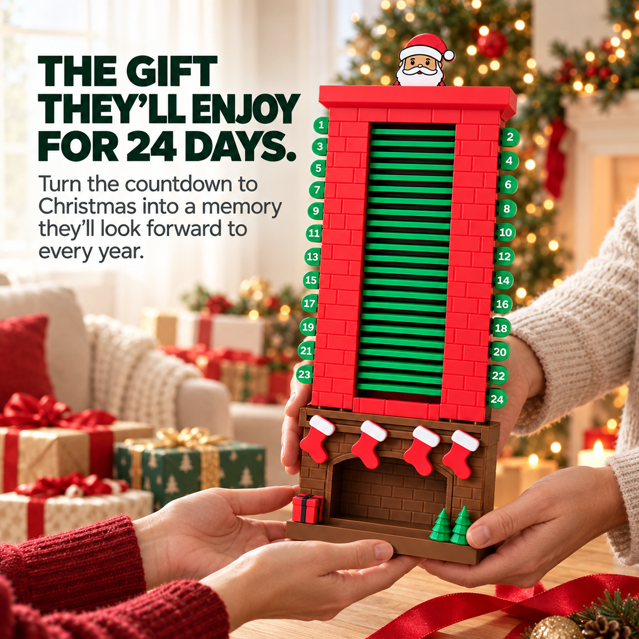 🎅 24-Day Santa Chimney Christmas Countdown Calendar – Interactive Reusable Holiday Decor