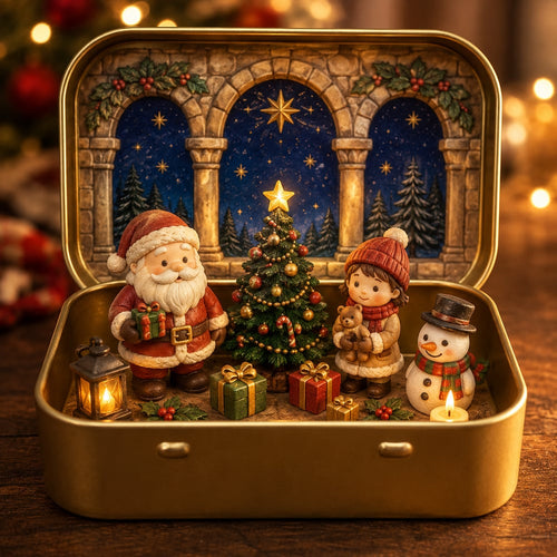 🎄 Tiny Christmas Wonderland in a Tin – Miniature Holiday Village Keepsake & Christmas Gift 🎁