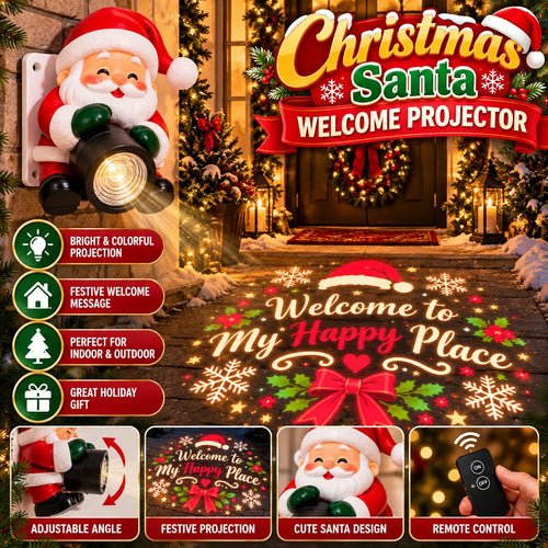 🎅 Santa Christmas Welcome Projector – Festive Greeting Light with Remote Control & Adjustable Angle ✨