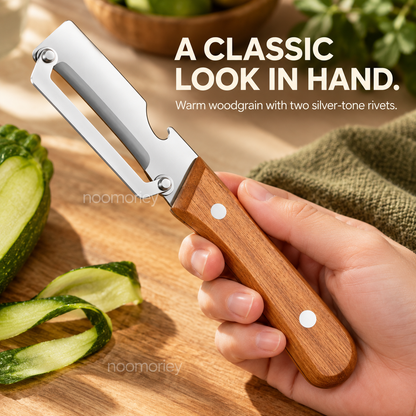 Stainless Steel Folding Vegetable Peeler with Wood-Grain Handle, Kitchen Fruit & Potato Peeler