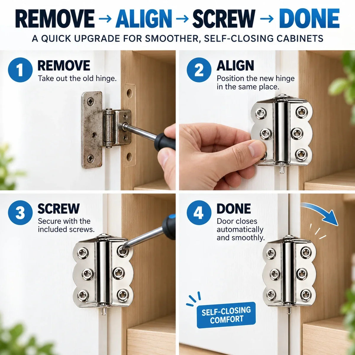 Self-Closing Spring Cabinet Hinges for Doors | 4/6 PCS
