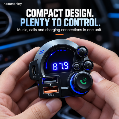 Bluetooth FM Transmitter for Car, Wireless Audio Adapter with Hands-Free Calling, USB-C PD & QC3.0 Fast Charging