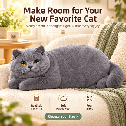Realistic British Shorthair Cat Plush Throw Pillow