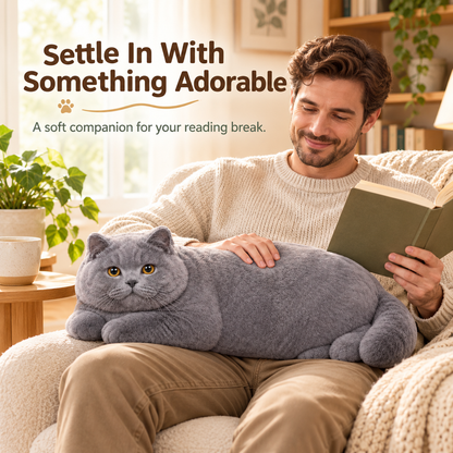 Realistic British Shorthair Cat Plush Throw Pillow
