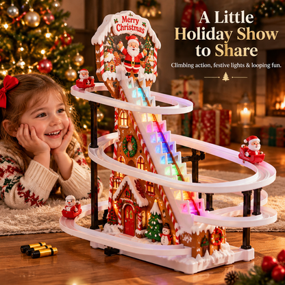 🎄✨ Santa Claus Gingerbread Climbing Toy Set – Colorful LED Lights, Music & Looping Christmas Track 🎅🎁