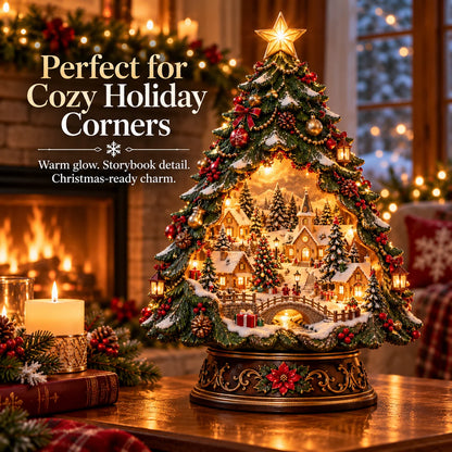 🎄✨ Christmas Tree Keeper – Hidden Village Lighted Tabletop Decor